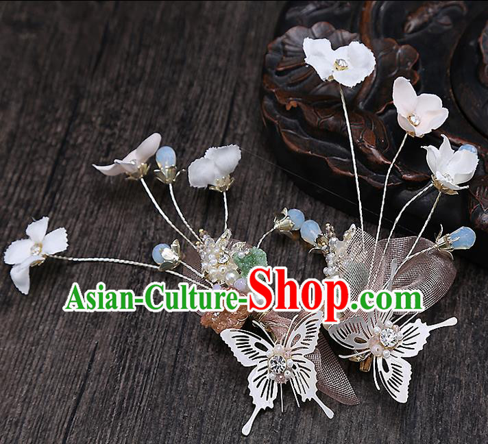 Top Grade Handmade Wedding Bride Hair Accessories Butterfly Hair Claw, Traditional Baroque Princess Hair Stick Headpiece for Women