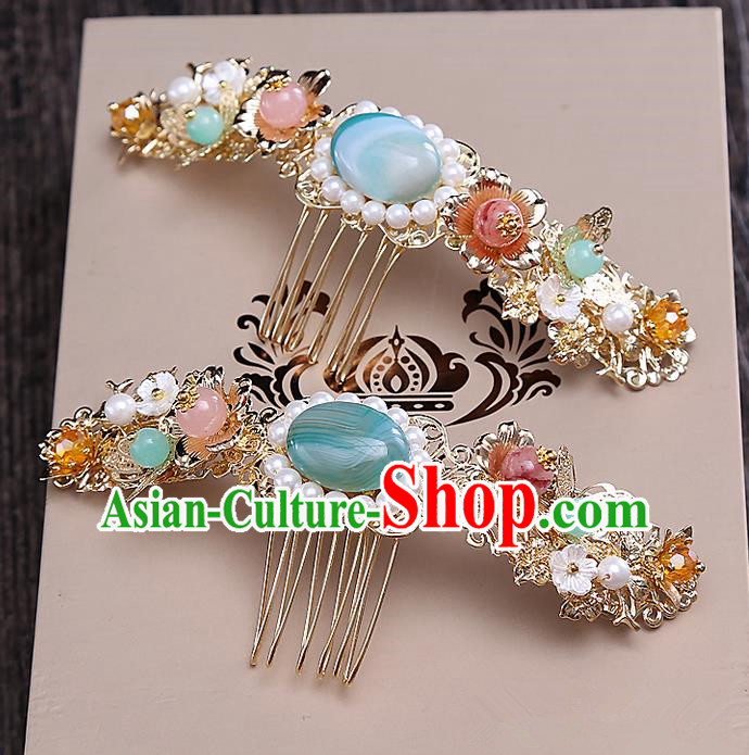 Top Grade Chinese Handmade Wedding Hair Accessories Hair Comb, Traditional China Xiuhe Suit Bride Step Shake Hairpins Headdress for Women