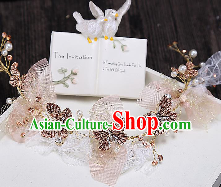 Top Grade Handmade Wedding Bride Hair Accessories Butterfly Hair Clasp, Traditional Baroque Princess Headband Headpiece for Women