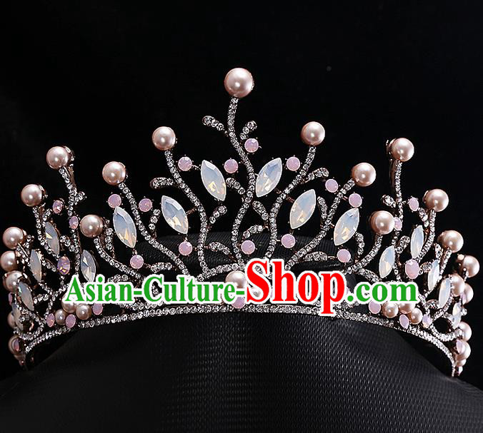 Top Grade Handmade Wedding Hair Accessories Bride Crown, Traditional Baroque Princess Pearl Royal Crown Wedding Headwear for Women