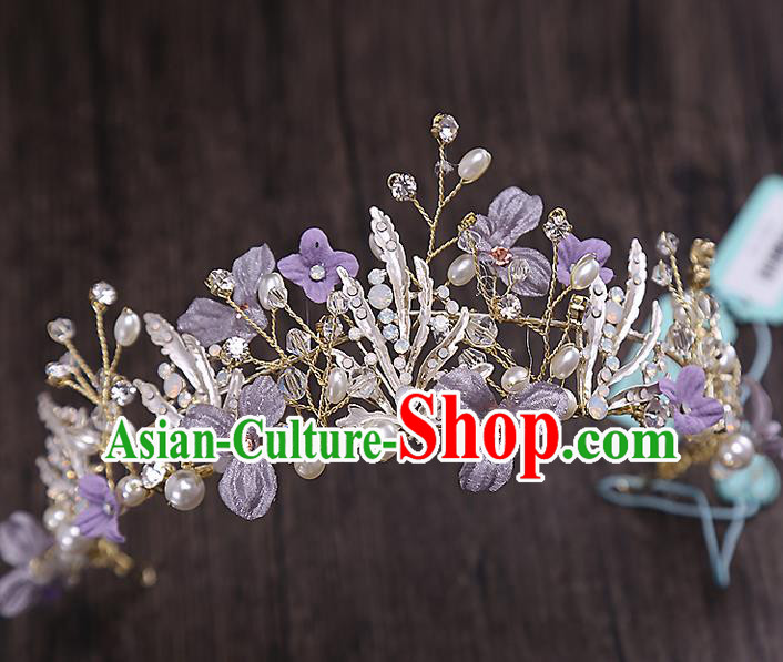 Top Grade Handmade Wedding Hair Accessories Bride Princess Purple Hair Clasp Crown, Traditional Baroque Queen Retro Crystal Royal Crown Wedding Headwear for Women