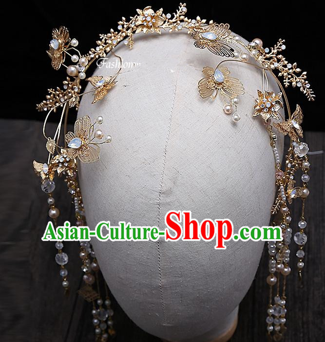 Top Grade Chinese Handmade Wedding Hair Accessories, Traditional China Xiuhe Suit Bride Tassel Hair Clasp Step Shake Headdress for Women