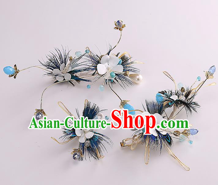 Top Grade Handmade Wedding Dragonfly Hair Accessories Bride Flowers Hair Claw, Traditional Baroque Princess Headband Hair Stick Headpiece for Women