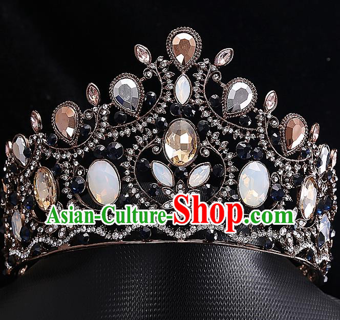 Top Grade Handmade Wedding Hair Accessories Bride Princess Opal Imperial Crown, Traditional Baroque Crystal Royal Crown Wedding Headwear for Women