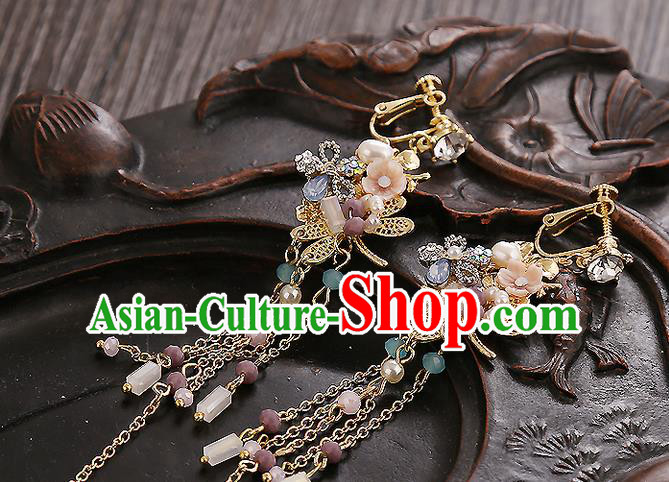 Top Grade Handmade China Wedding Bride Accessories Earrings, Traditional Princess Xiuhe Suit Wedding Long Tassel Eardrop Jewelry for Women