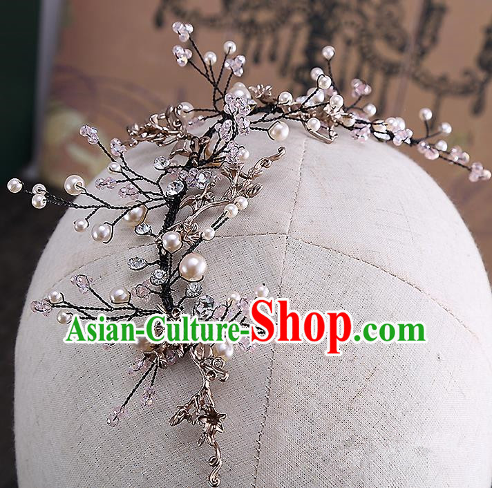 Top Grade Handmade Wedding Dragonfly Hair Accessories Bride Hair Clasp, Traditional Baroque Princess Pearl Headband Hair Stick Headpiece for Women
