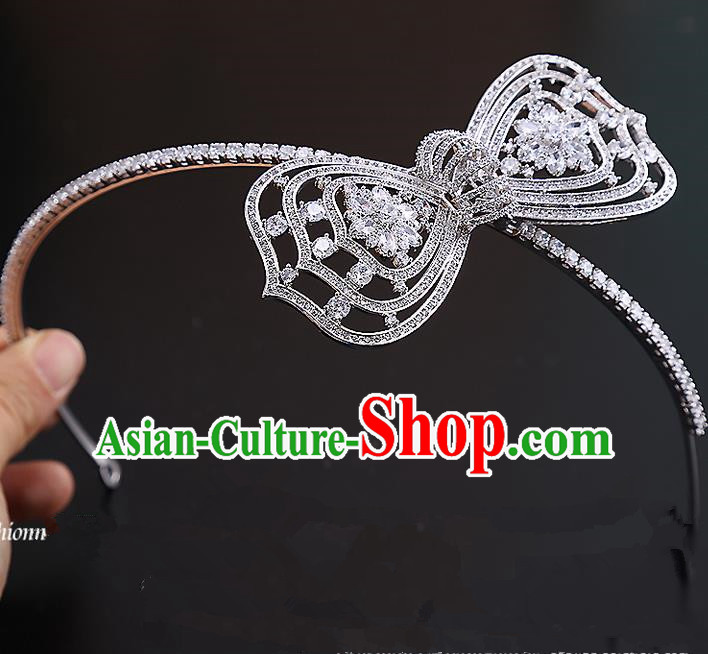 Top Grade Handmade Wedding Dragonfly Hair Accessories Bride Bowknot Hair Clasp, Traditional Baroque Princess Zircon Hair Clip Headband Headdress for Women