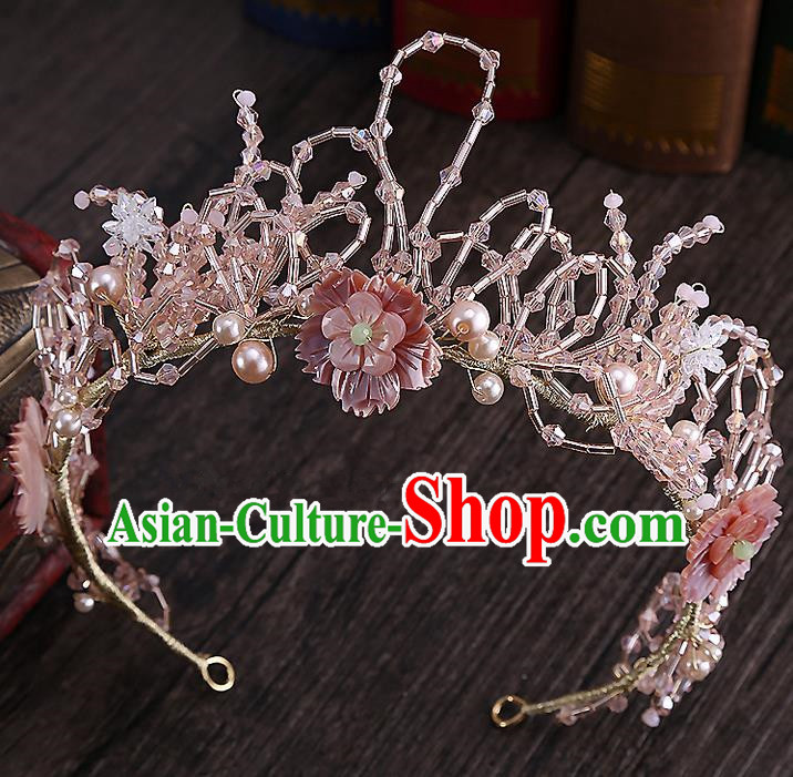 Top Grade Handmade Wedding Dragonfly Hair Accessories Bride Pearl Hair Stick, Traditional Baroque Princess Pink Hair Clasp Headband Headdress for Women