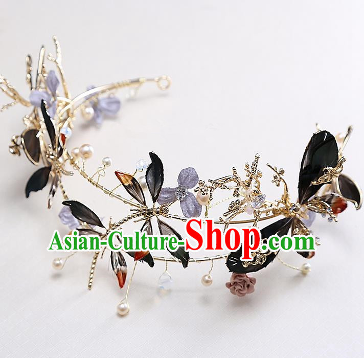 Top Grade Handmade Wedding Dragonfly Hair Accessories Bride Dragonfly Hair Clip, Traditional Baroque Princess Hair Clasp Headband Headdress for Women