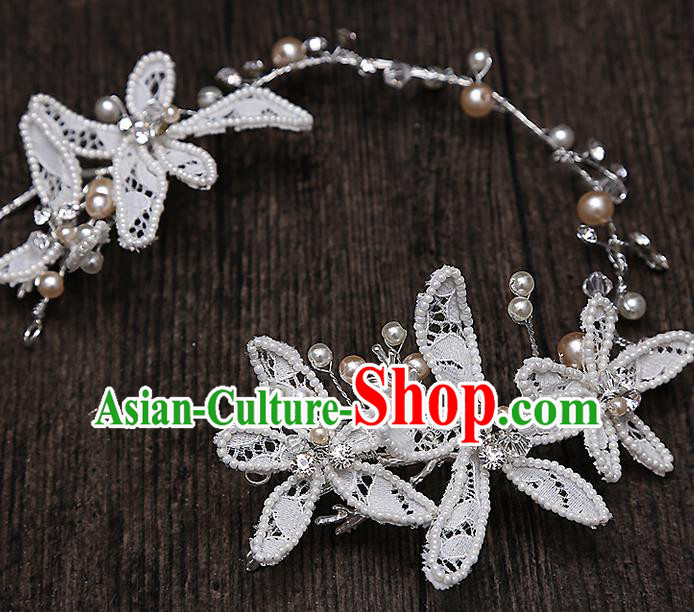 Top Grade Handmade Wedding Dragonfly Hair Accessories Bride Hair Clip, Traditional Baroque Princess Lace Flowers Hair Clasp Headband Headdress for Women