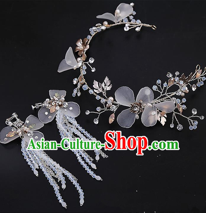 Top Grade Handmade Wedding Dragonfly Hair Accessories Bride Hair Clasp and Earrings, Traditional Baroque Princess Hair Stick Headband Headdress for Women