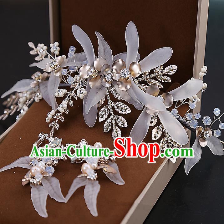 Top Grade Handmade Wedding Dragonfly Hair Accessories Bride Crystal Hair Clasp and Earrings, Traditional Baroque Princess Hair Stick Headband Headdress for Women