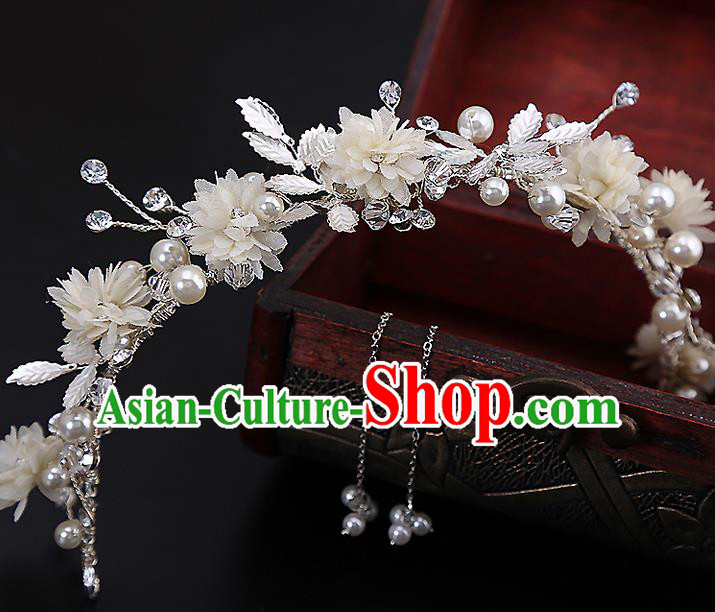 Top Grade Handmade Wedding Dragonfly Hair Accessories Bride Flowers Hair Clasp and Tassel Earrings, Traditional Baroque Princess Hair Stick Headband Headdress for Women