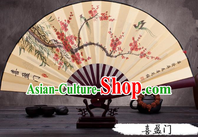 Traditional Chinese Ancient Peking Opera Accessories Scholar Ink Painting Plum Blossom Fan, Traditional Chinese Beijing Opera Young Men Props Folding Fans