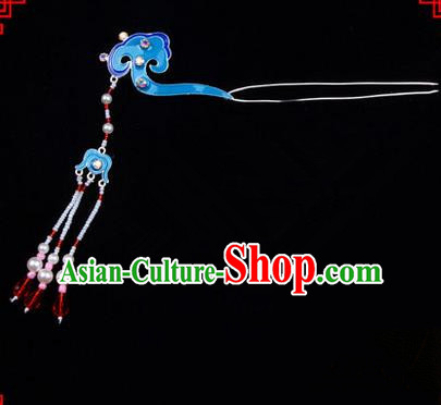 Chinese Ancient Peking Opera Head Accessories Diva Long Tassel Kingfisher Hairpins, Traditional Chinese Beijing Opera Princess Hua Tan Hair Clasp Head-ornaments