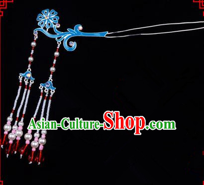 Chinese Ancient Peking Opera Head Accessories Diva Double Tassel Kingfisher Hairpins, Traditional Chinese Beijing Opera Princess Hua Tan Hair Clasp Head-ornaments