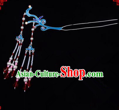 Chinese Ancient Peking Opera Head Accessories Diva Tassel Kingfisher Hairpins, Traditional Chinese Beijing Opera Princess Hua Tan Hair Clasp Head-ornaments