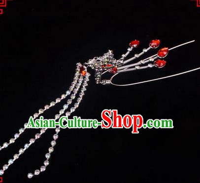 Chinese Ancient Peking Opera Head Accessories Diva Red Crystal Hairpins Step Shake, Traditional Chinese Beijing Opera Princess Hua Tan Hair Clasp Head-ornaments