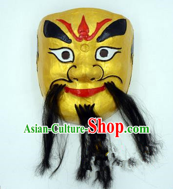 Traditional Chinese Ancient Peking Opera Accessories Mask, Traditional Chinese Beijing Opera God of Wealth Golden Masks