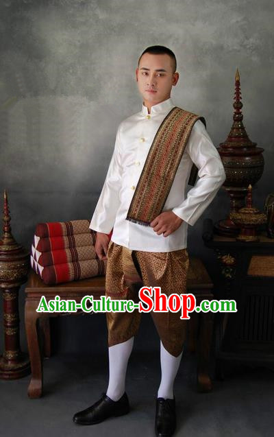 Traditional Traditional Thailand Male Clothing, Southeast Asia Thai Ancient Costumes Dai Nationality Shirt and Pants for Men