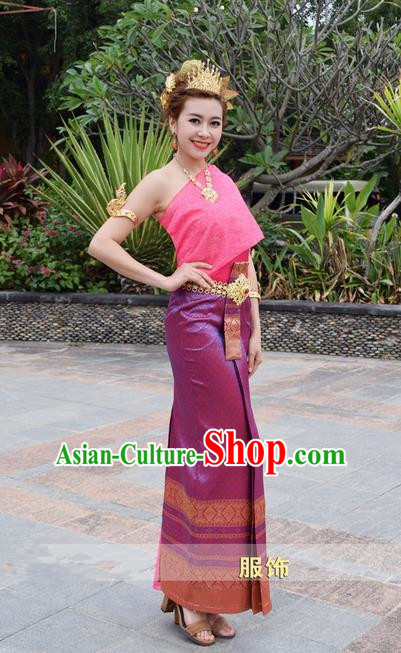 Traditional Traditional Thailand Female Clothing, Southeast Asia Thai Princess Ancient Costume Dai Nationality Wedding Bride Sari Dress for Women