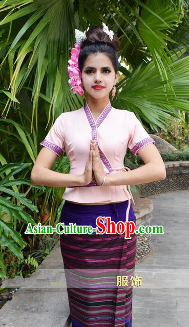 Traditional Traditional Thailand Princess Clothing, Southeast Asia Thai Ancient Costumes Dai Nationality Purple Sari Dress for Women