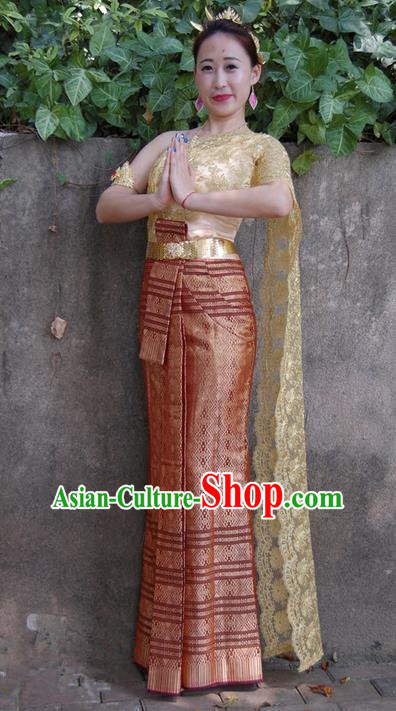 Traditional Traditional Thailand Princess Clothing, Southeast Asia Thai Palace Lady Ancient Costumes Dai Nationality Lilac Sari Dress for Women