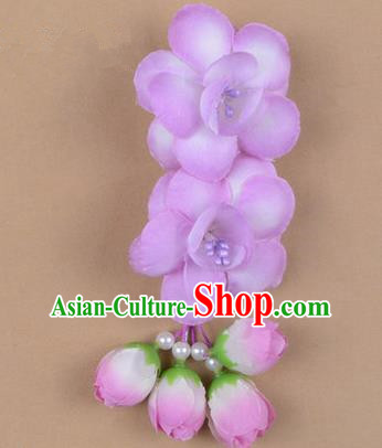 Chinese Ancient Peking Opera Hair Accessories Diva Temple Lilac Flowers Hairpins, Traditional Chinese Beijing Opera Princess Hua Tan Hair Clasp Head-ornaments