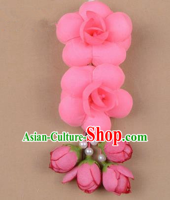 Chinese Ancient Peking Opera Hair Accessories Diva Temple Pink Flowers Hairpins, Traditional Chinese Beijing Opera Princess Hua Tan Hair Clasp Head-ornaments