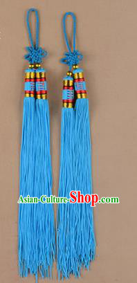 Traditional Chinese Ancient Peking Opera Taiji Sword Tassel, Traditional Chinese Beijing Opera Blue Long Tassel Straightsword Hat Tassels