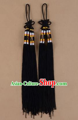 Traditional Chinese Ancient Peking Opera Taiji Sword Tassel, Traditional Chinese Beijing Opera Black Long Tassel Straightsword Hat Tassels