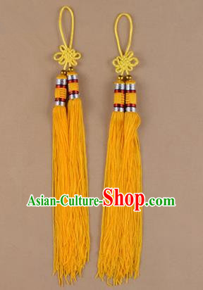 Traditional Chinese Ancient Peking Opera Taiji Sword Tassel, Traditional Chinese Beijing Opera Bright Yellow Long Tassel Straightsword Hat Tassels