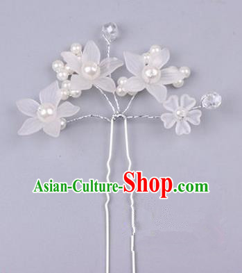 Top Grade Chinese Ancient Peking Opera Hair Accessories Diva White Flowers Hairpins Step Shake, Traditional Chinese Beijing Opera Hua Tan Hair Clasp Head-ornaments