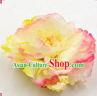 Top Grade Chinese Ancient Peking Opera Hair Accessories Diva Yellow Peony Hairpins, Traditional Chinese Beijing Opera Hua Tan Hair Clasp Head-ornaments