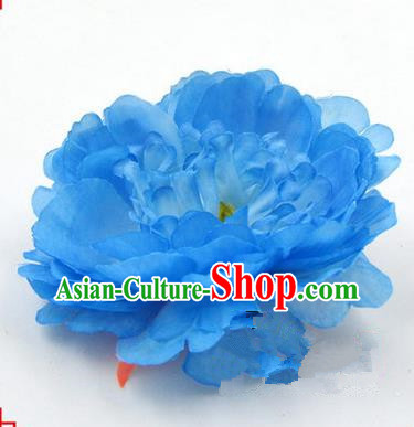 Top Grade Chinese Ancient Peking Opera Hair Accessories Diva Blue Peony Hairpins, Traditional Chinese Beijing Opera Hua Tan Hair Clasp Head-ornaments