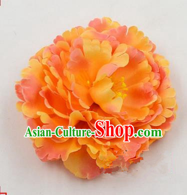 Top Grade Chinese Ancient Peking Opera Hair Accessories Diva Bright Yellow Peony Hairpins, Traditional Chinese Beijing Opera Hua Tan Hair Clasp Head-ornaments