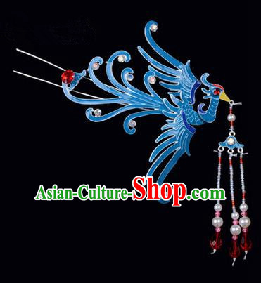 Top Grade Chinese Ancient Peking Opera Hair Accessories Diva Hairpins Phoenix Tassel Step Shake, Traditional Chinese Beijing Opera Hua Tan Hair Clasp Head-ornaments