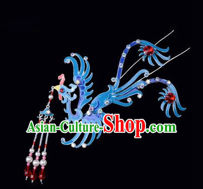 Top Grade Chinese Ancient Peking Opera Hair Accessories Diva Hairpins Phoenix Tassel Step Shake, Traditional Chinese Beijing Opera Hua Tan Hair Clasp Head-ornaments