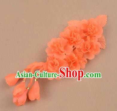 Top Grade Chinese Ancient Peking Opera Hair Accessories Diva Crystal Temple Orange Jasmine Flowers Hairpins, Traditional Chinese Beijing Opera Hua Tan Hair Clasp Head-ornaments