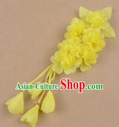 Top Grade Chinese Ancient Peking Opera Hair Accessories Diva Crystal Temple Yellow Jasmine Flowers Hairpins, Traditional Chinese Beijing Opera Hua Tan Hair Clasp Head-ornaments