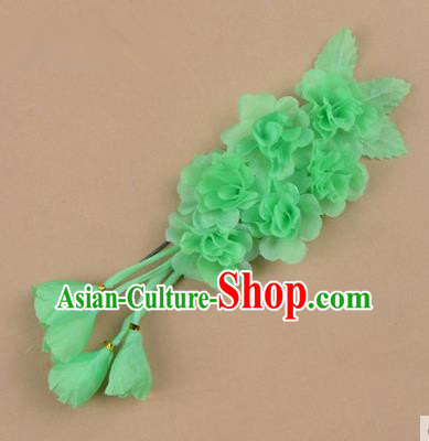 Top Grade Chinese Ancient Peking Opera Hair Accessories Diva Crystal Temple Green Jasmine Flowers Hairpins, Traditional Chinese Beijing Opera Hua Tan Hair Clasp Head-ornaments