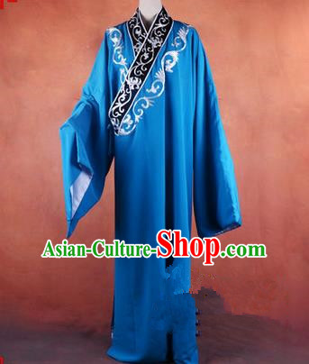 Traditional Chinese Beijing Opera Young Men Blue Clothing, China Peking Opera Scholar Robe Opera Costumes