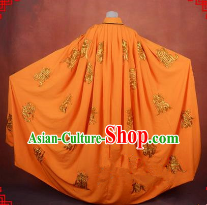 Traditional Chinese Beijing Opera Shaoxing Opera Young Lady Clothing Yellow Cloak, China Peking Opera Diva Role Hua Tan Costume Embroidered Longevity Mantle