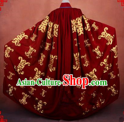 Traditional Chinese Beijing Opera Shaoxing Opera Young Lady Clothing Dark Red Cloak, China Peking Opera Diva Role Hua Tan Costume Embroidered Longevity Mantle