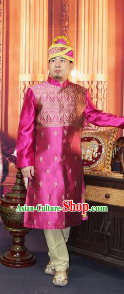 Traditional Traditional Thailand Male Clothing, Southeast Asia Thai Ancient Costumes Dai Nationality Purple Long Robe Dust Coat for Men