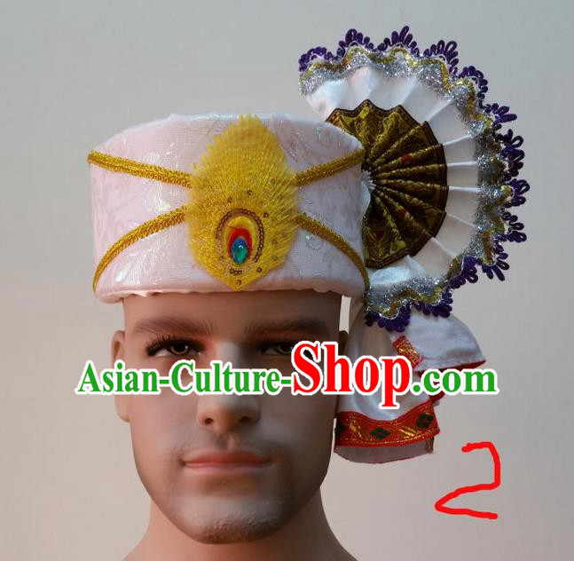 Traditional Traditional Thailand Accessories White Hat, Southeast Asia Thai Dai Nationality Headwear for Men