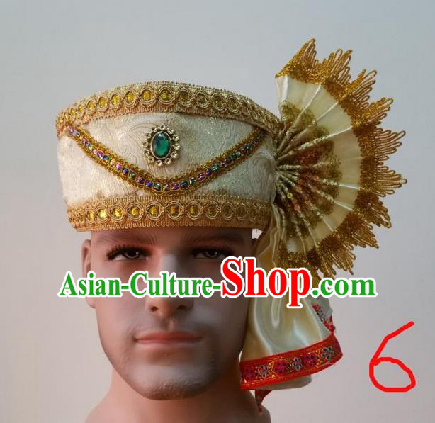 Traditional Traditional Thailand Accessories Green Crystal Hat, Southeast Asia Thai Dai Nationality Headwear for Men