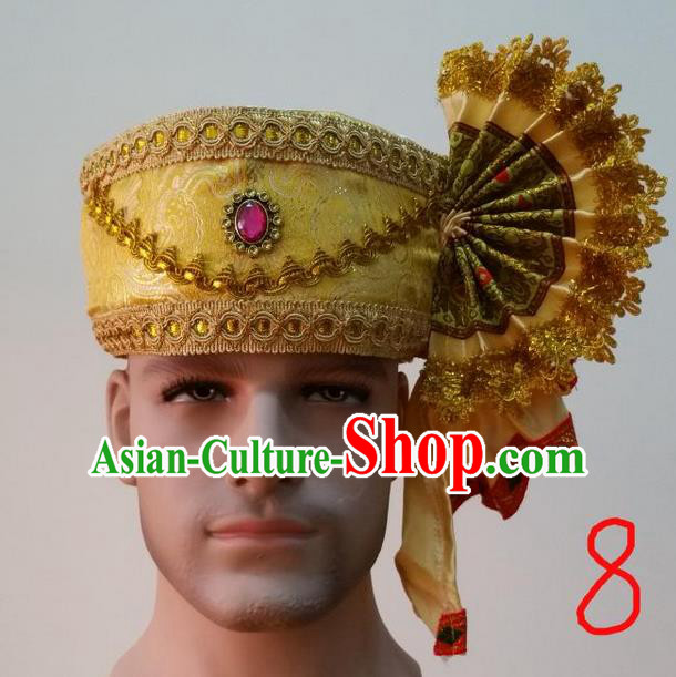 Traditional Traditional Thailand Accessories Pink Crystal Hat, Southeast Asia Thai Dai Nationality Headwear for Men