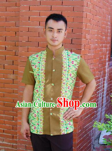 Traditional Traditional Thailand Male Clothing, Southeast Asia Thai Ancient Costumes Dai Nationality Green Shirt for Men