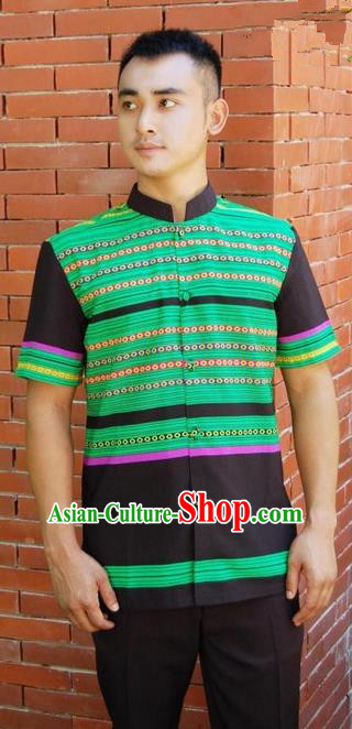 Traditional Traditional Thailand Male Clothing, Southeast Asia Thai Ancient Costumes Dai Nationality Green Shirt for Men